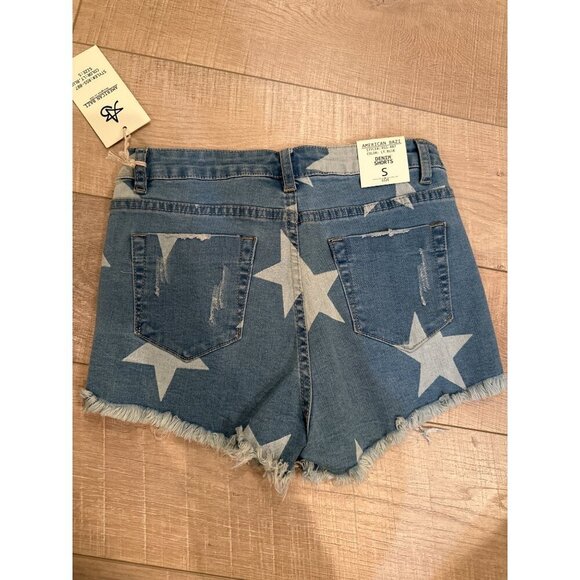 Starry Denim Shorts With Frayed Hems By American Bazi - Size S NEW - Picture 5 of 8